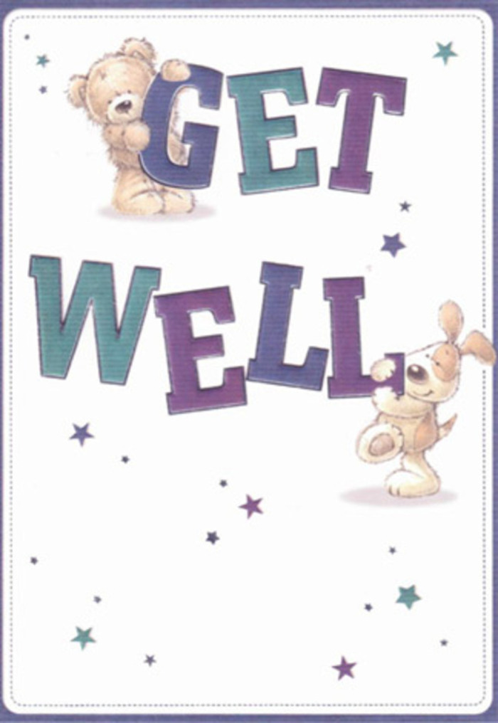 A testament to gentle encouragement and cheerful positivity, this get well card beautifully captures the warmth and camaraderie felt throughout Friern Barnet. Its centrepiece is a lovable bear and a friendly puppy, their soft fur rendered with textured brushstrokes that almost invite touch. Playful stars in varying shades of blue, purple, and teal encircle the companions, as if scattering waves of goodwill through the calm, sunlit air of Friary Park. Large, confidently shaded letters in deep purples and aquas boldly declare 'Get Well', rooting the design in cheerful reassurance. The tactile detail-the bear's plush, inviting coat, the puppy's floppy velvet ears-evokes the embrace of a familiar friend or the softness of petals gathered for a bespoke arrangement along Nether Street. The card's crisp, airy background conjures a sense of cleanliness and new beginnings, much like the bright mornings that greet Friern Barnet. Imagining this card paired with a hand-crafted bouquet delivers a radiant message of healing and heartfelt care, perfectly suited to lift the spirits of any loved one, whether recuperating nearby or enjoying a peaceful afternoon in Victoria Park. The light-filled illustration promises that kindness, comfort, and optimism are always in bloom in our Friern Barnet community.